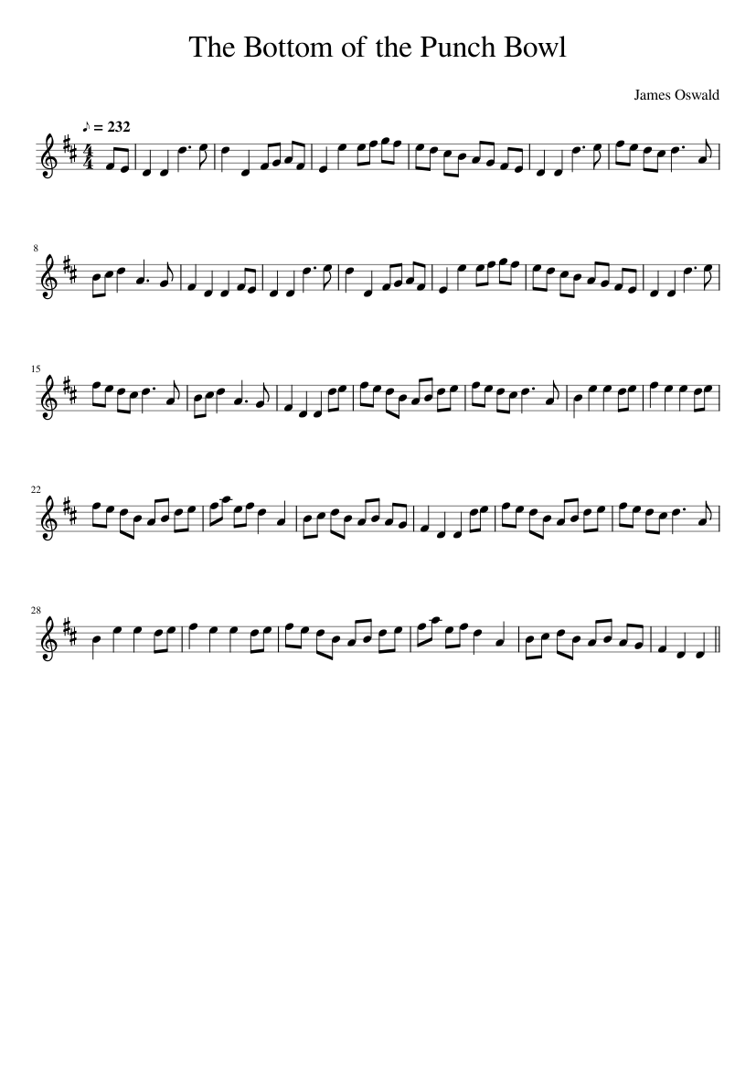 James Oswald - The Bottom of the Punch Bowl - piano sheet music page 1