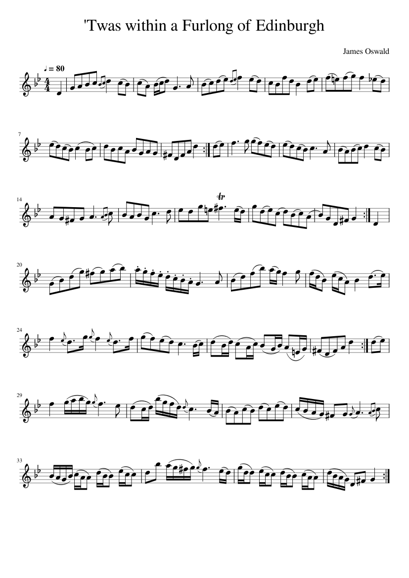 James Oswald - 'Twas within a Furlong of Edinburgh - piano sheet music page 1
