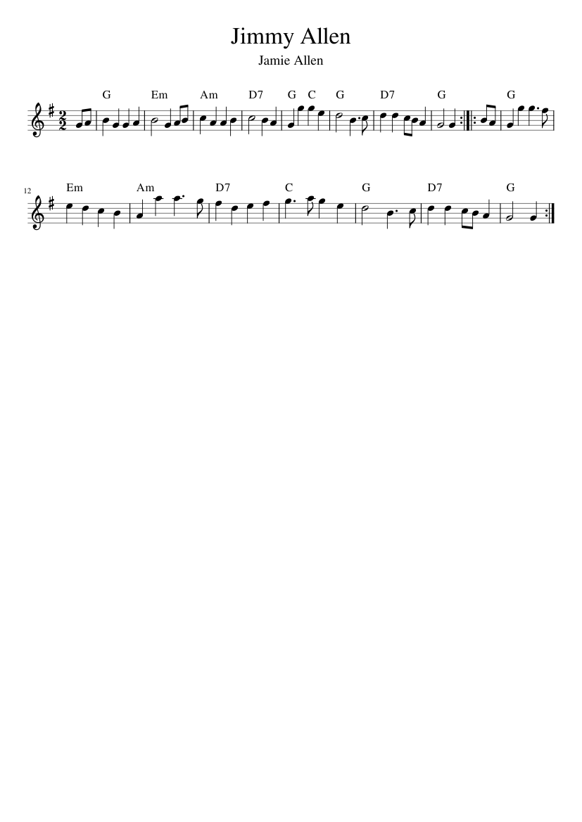 Jimmy Allen - piano sheet music page 1