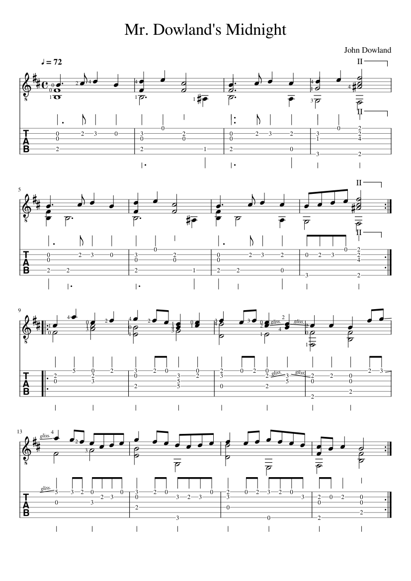 John Dowland - Mr. Dowland's Midnight - piano sheet music page 1
