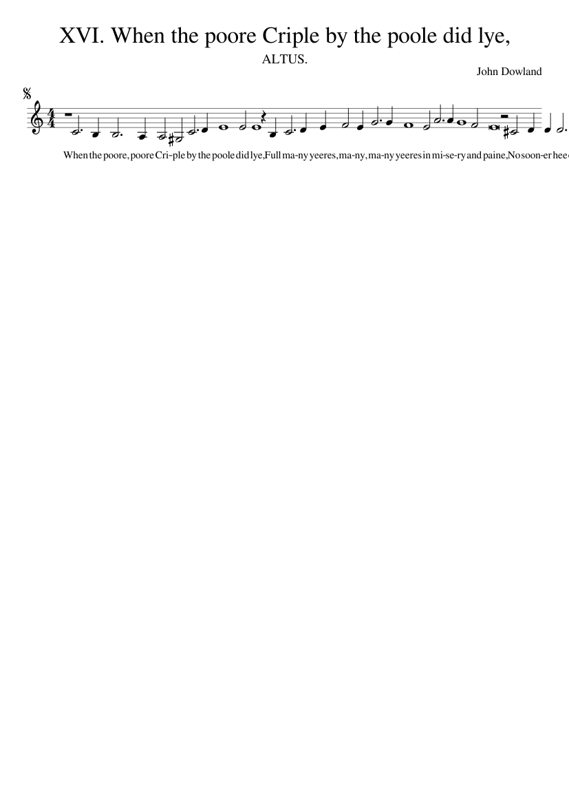 John Dowland - XVI. When the poore Criple by the poole did lye, - piano sheet music page 1