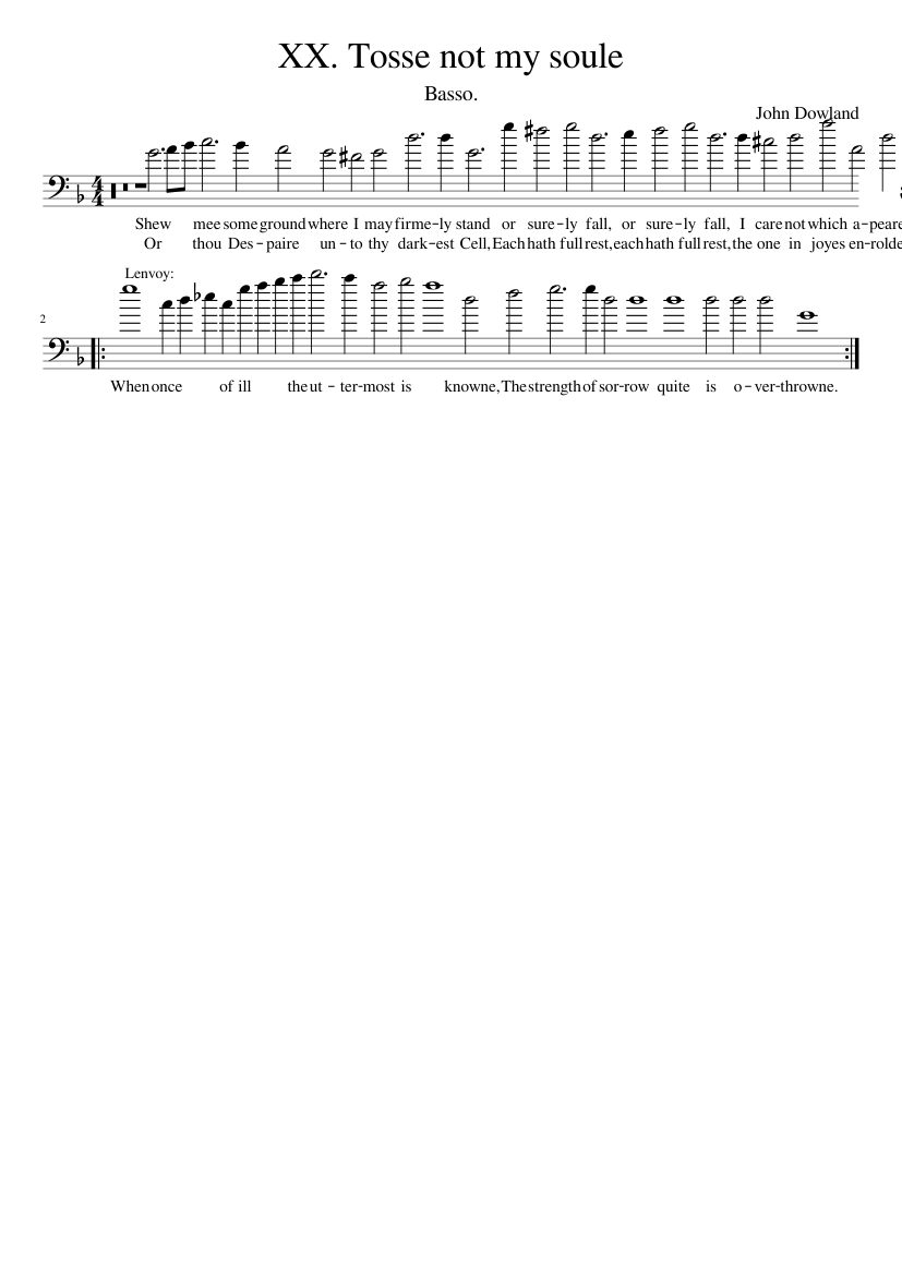 John Dowland - XX. Tosse not my soule - piano sheet music page 1