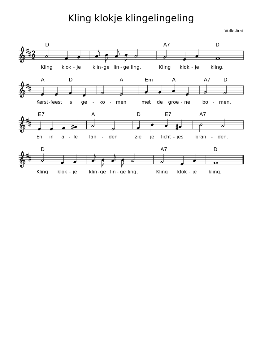 Kling klokje klingelingeling - piano sheet music page 1