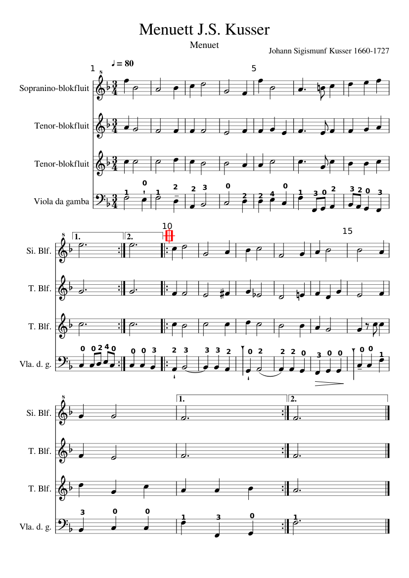 Küsser  Menuett  - piano sheet music page 1