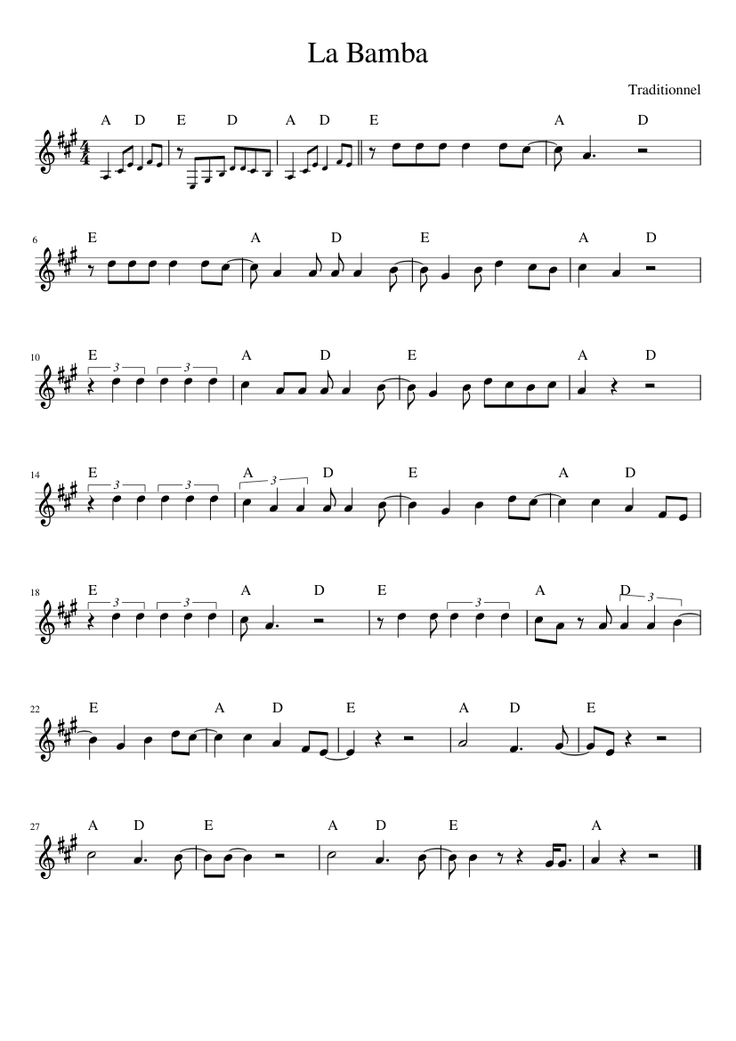 La Bamba - piano sheet music page 1