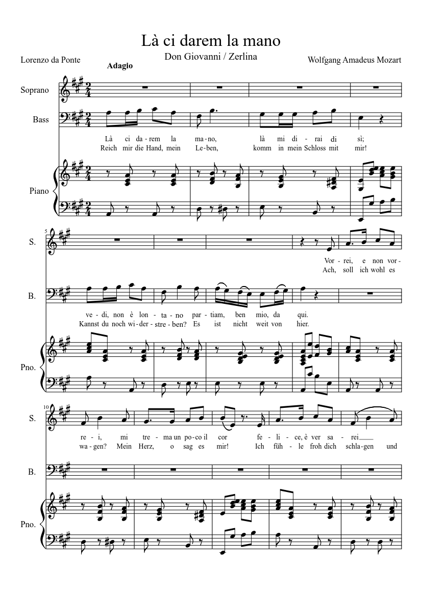 Là ci darem la mano (Mozart, Don Giovanni) - piano sheet music page 1