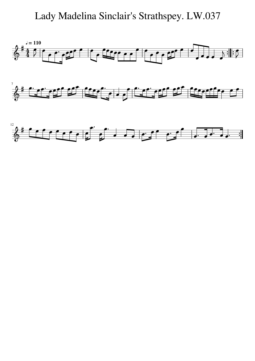 Lady Madelina Sinclair's Strathspey. LW.037 - piano sheet music page 1