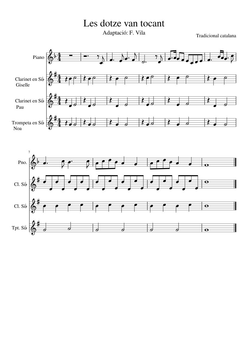 Les dotze van tocant - piano sheet music page 1