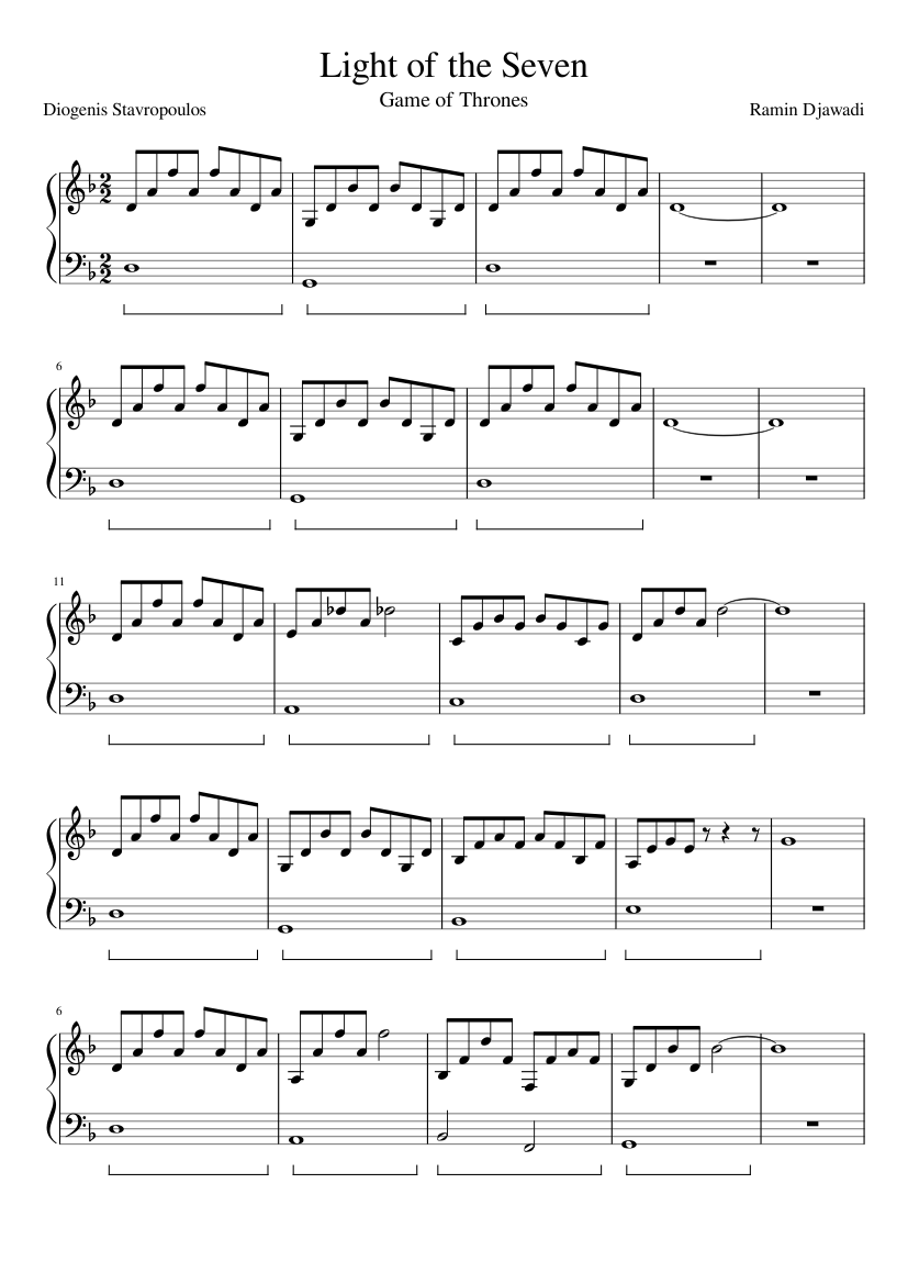 Light of the Seven - piano sheet music page 1