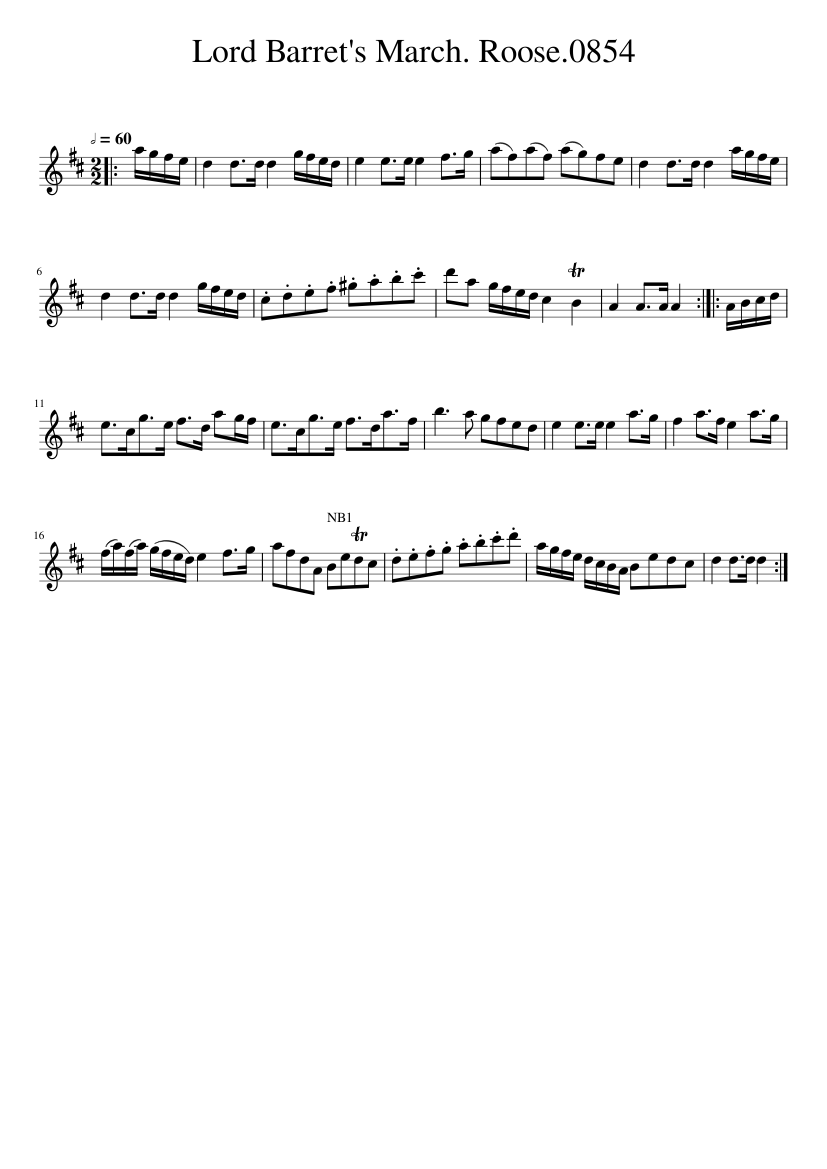 Lord Barret's March. Roose.0854 - piano sheet music page 1