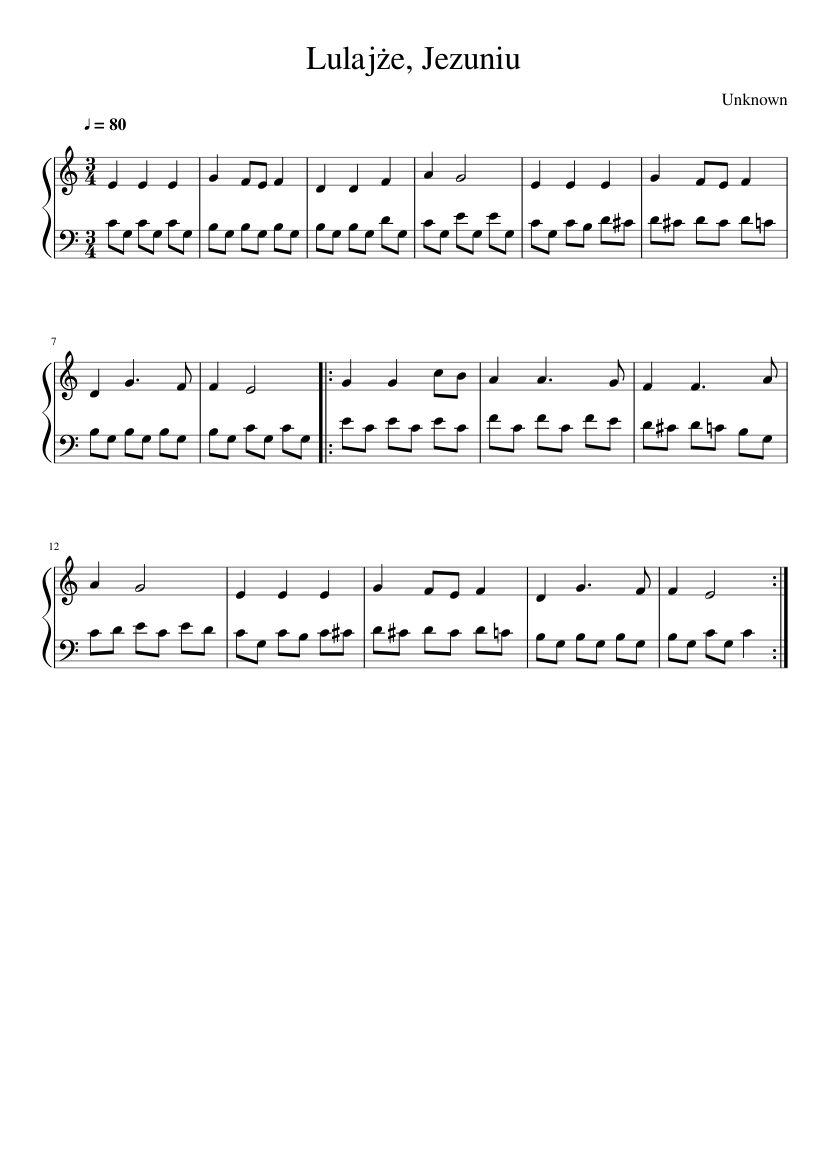 Lulajże, Jezuniu - piano sheet music page 1