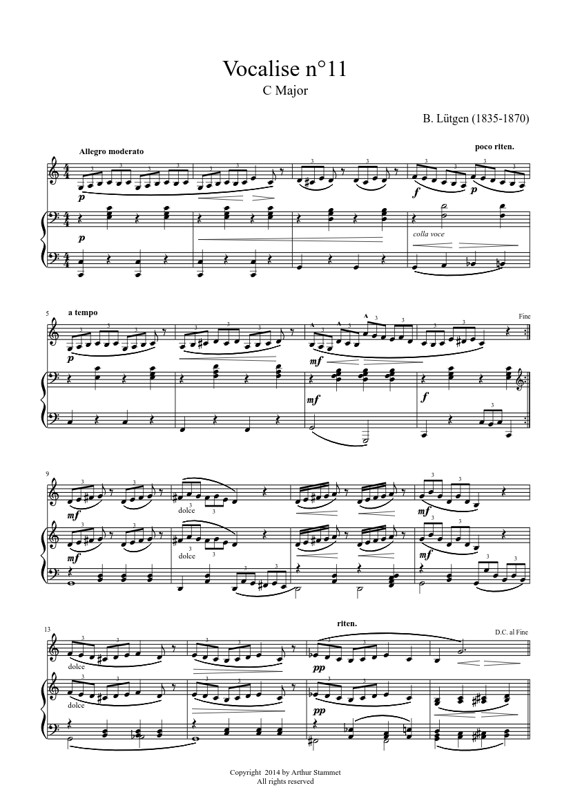 Lütgen - Daily Exercises - Vocalise 11 - C major - piano sheet music page 1