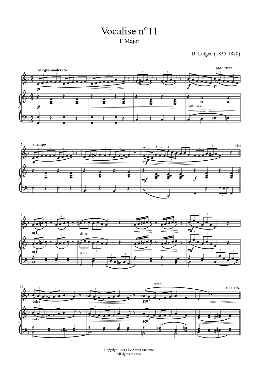 Lütgen - Daily Exercises - Vocalise 11 - F major - piano sheet music page 1