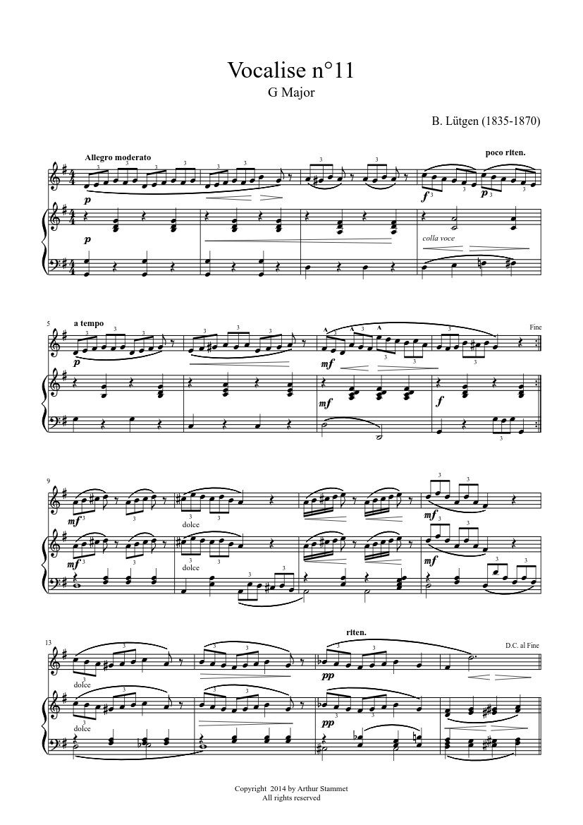 Lütgen - Daily Exercises - Vocalise 11 - G major - piano sheet music page 1