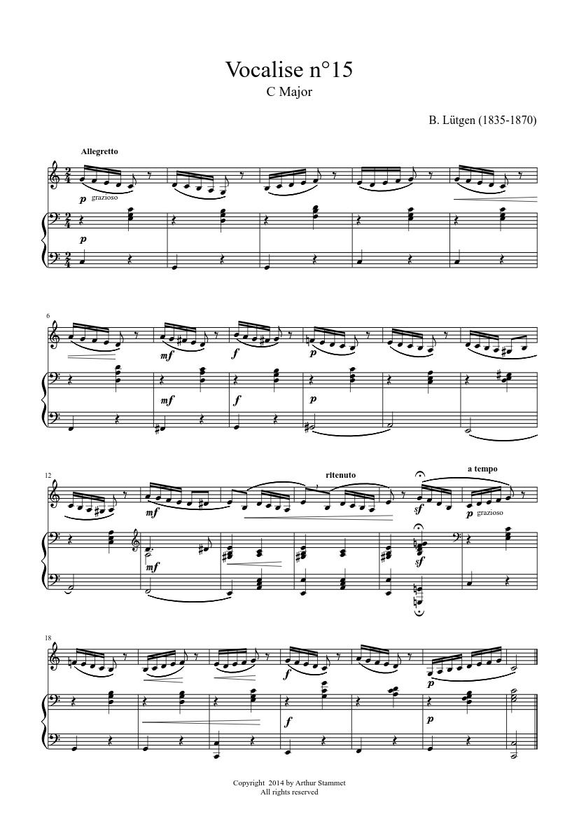 Lütgen - Daily Exercises - Vocalise 15 - C major - piano sheet music page 1
