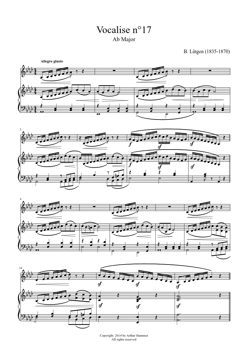 Lütgen - Daily Exercises - Vocalise 17 - A flat major - piano sheet music page 1