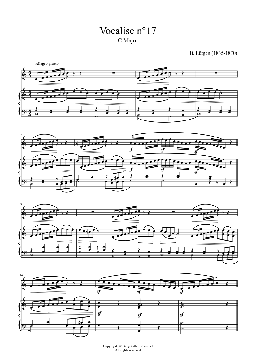 Lütgen - Daily Exercises - Vocalise 17 - C major - piano sheet music page 1