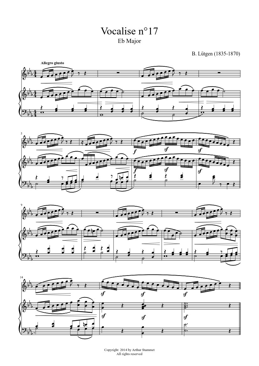 Lütgen - Daily Exercises - Vocalise 17 - E flat major - piano sheet music page 1