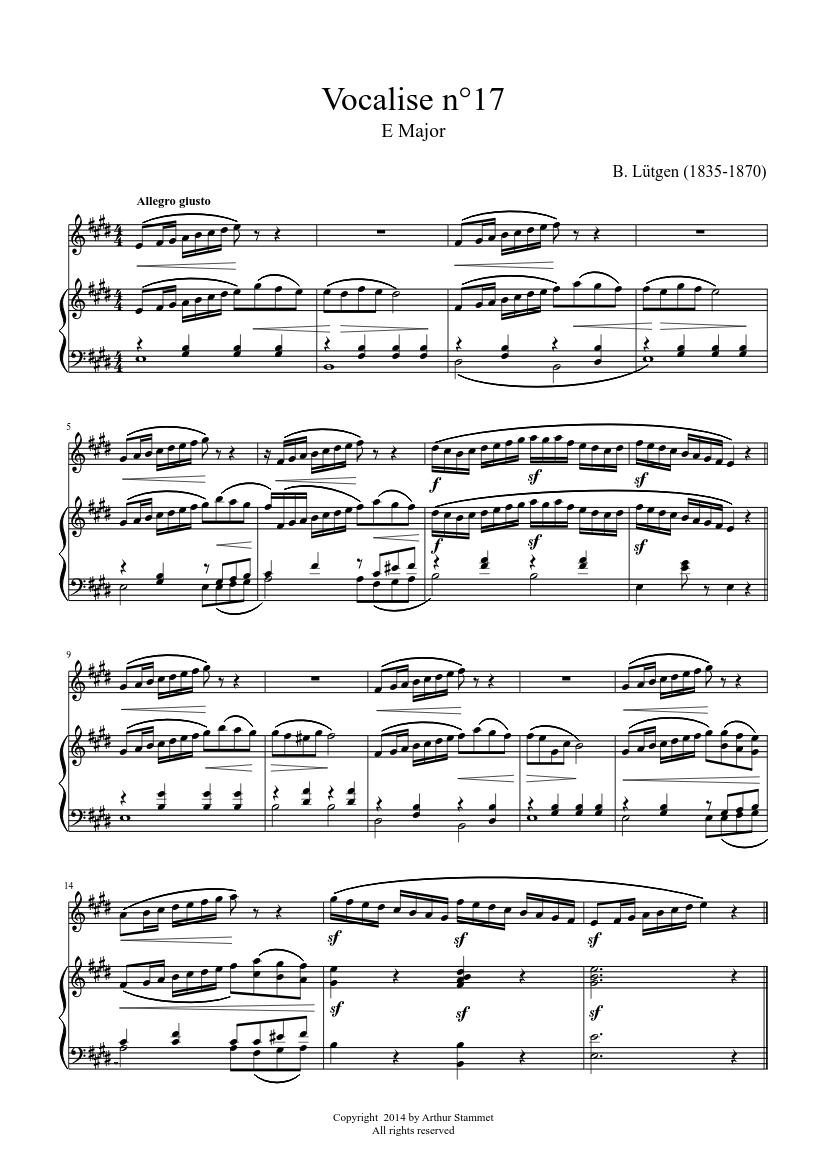 Lütgen - Daily Exercises - Vocalise 17 - E major - piano sheet music page 1