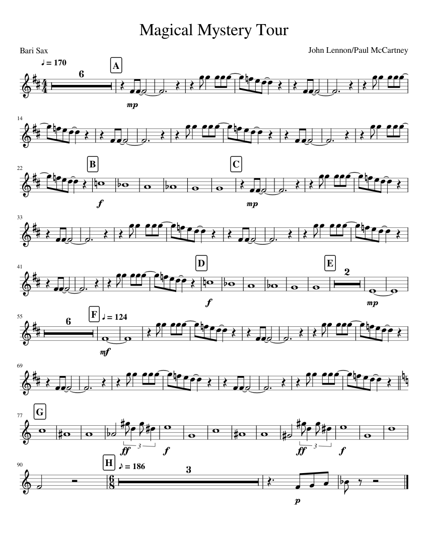 Magical Mystery Tour Bari Sax - piano sheet music page 1