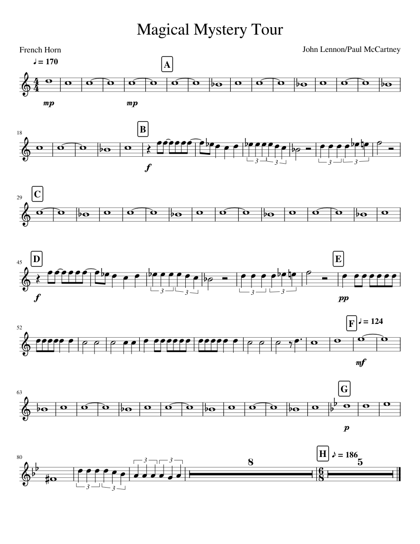 Magical Mystery Tour French Horn - piano sheet music page 1