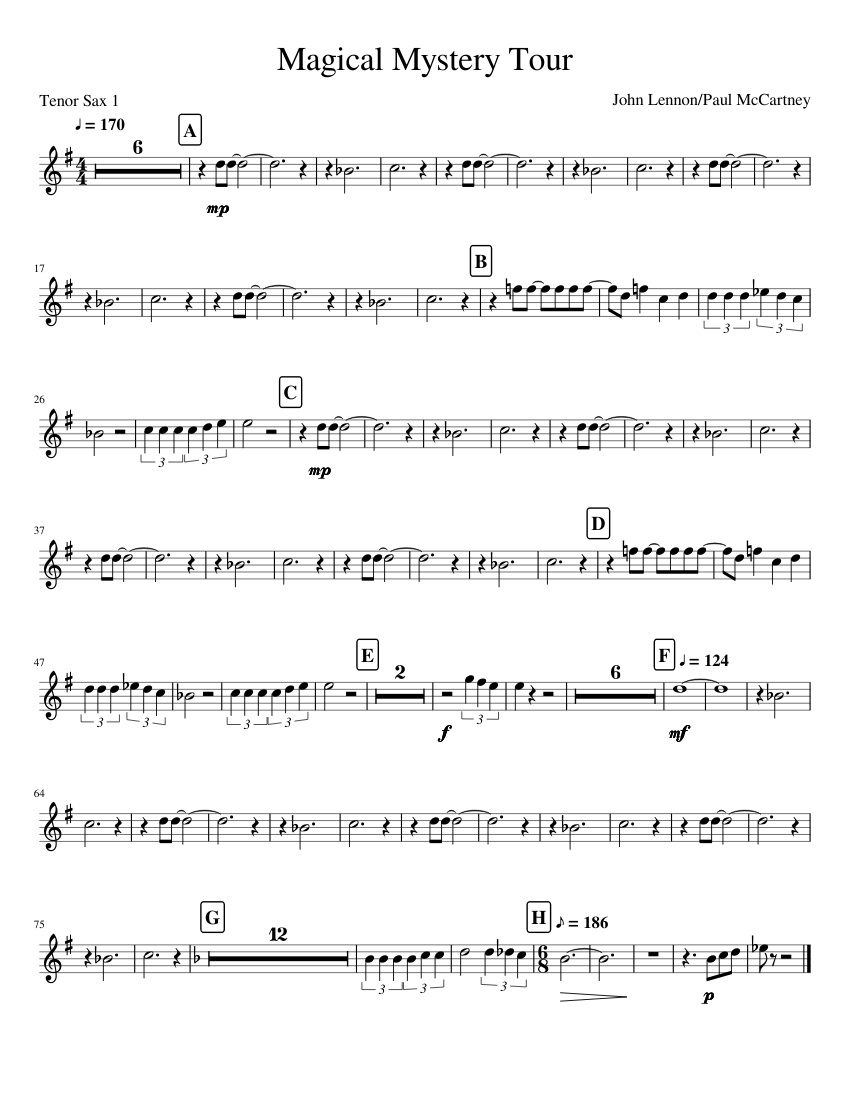 Magical Mystery Tour Tenor 1 - piano sheet music page 1
