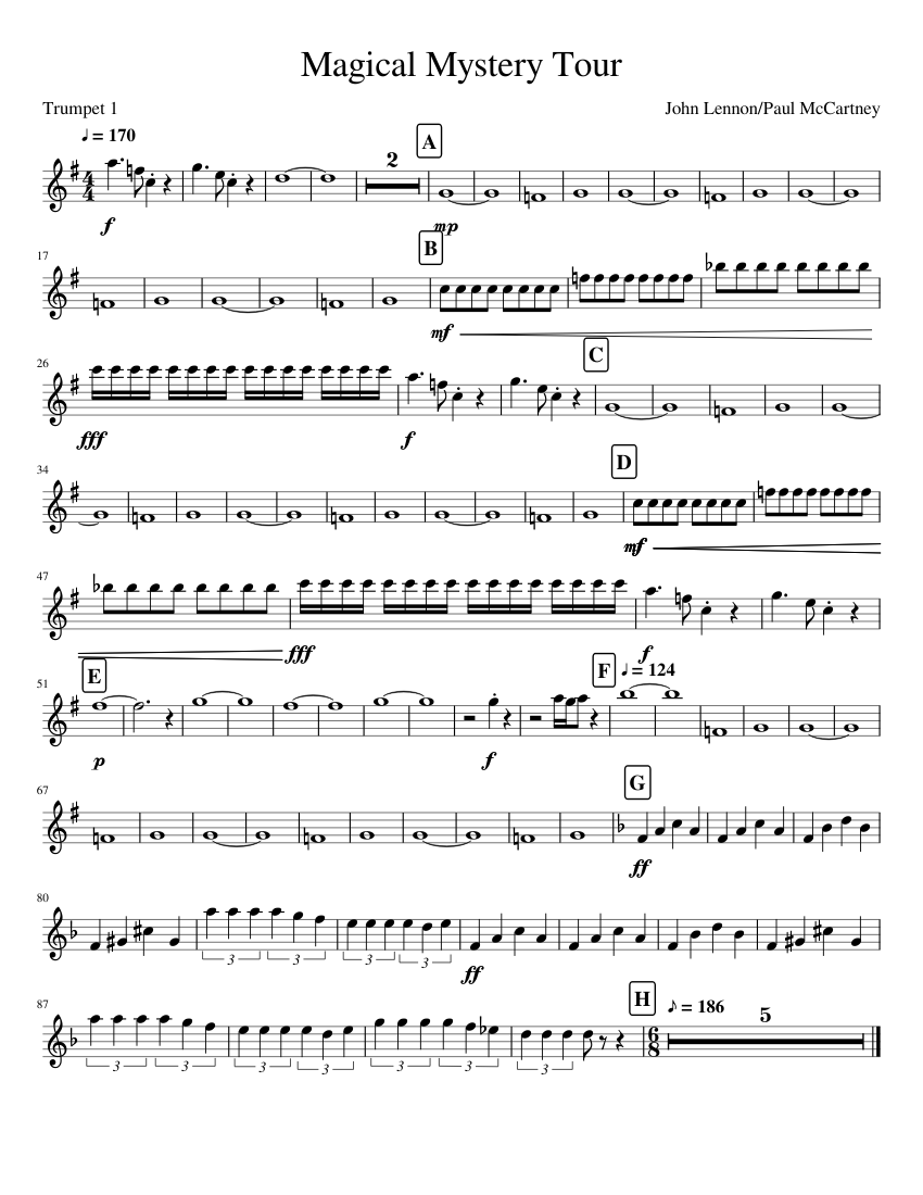 Magical Mystery Tour Trumpet 1 - piano sheet music page 1