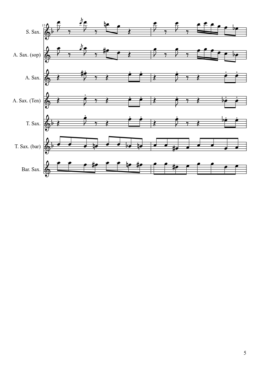 Mancini Baby Elephant Walk saxophone Quartet - piano sheet music page 5