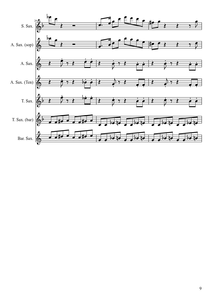 Mancini Baby Elephant Walk saxophone Quartet - piano sheet music page 9