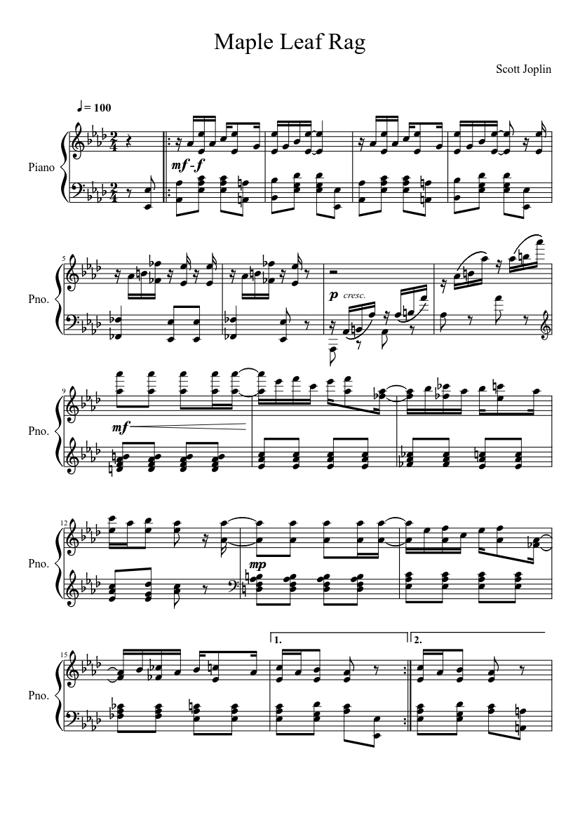 Maple Leaf Rag - piano sheet music page 1