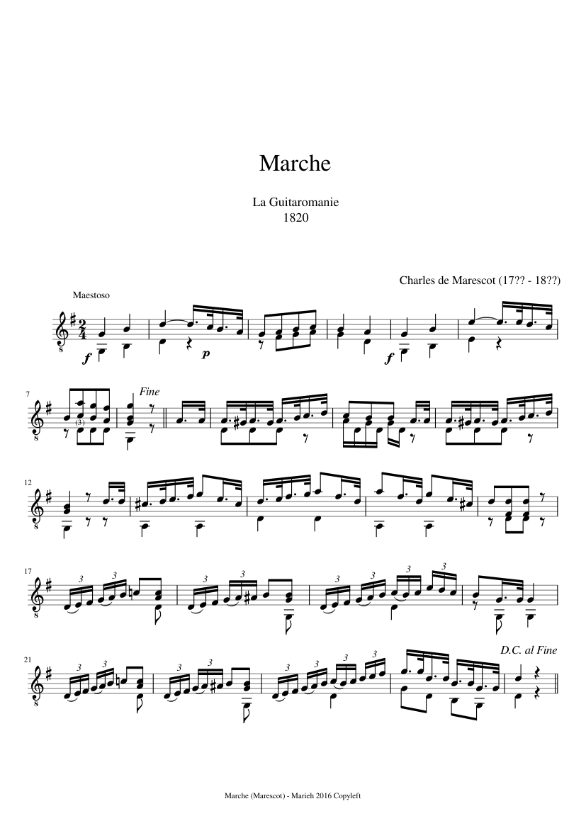 Marche - La Guitaromanie - Charles de Marescot (17?? - 18??) - piano sheet music page 1