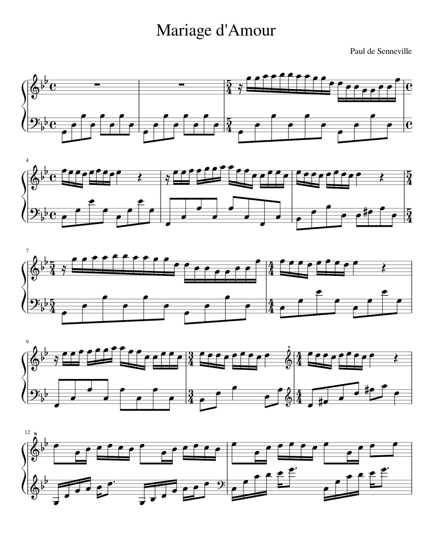 Mariage d'Amour - piano sheet music page 1