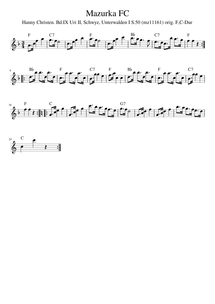 Mazurka FC - piano sheet music page 1
