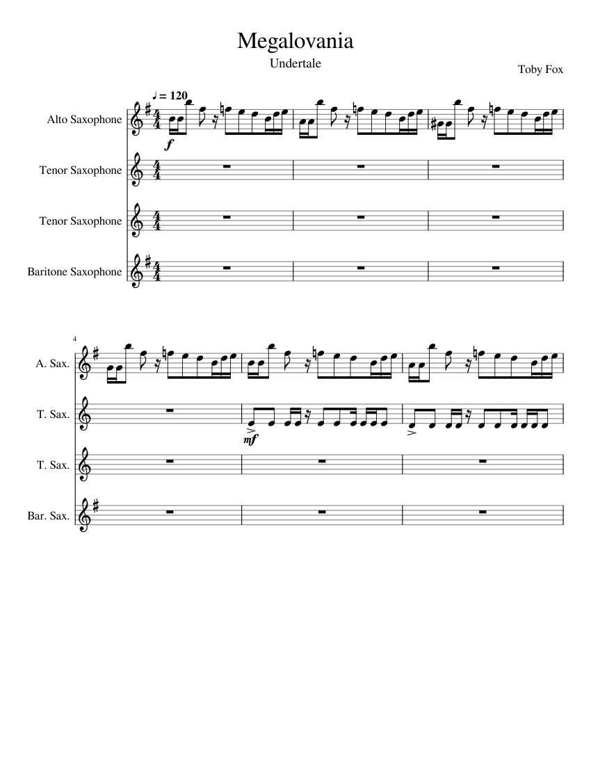 Megalovania Sax Quartet (ATTB) - piano sheet music page 1
