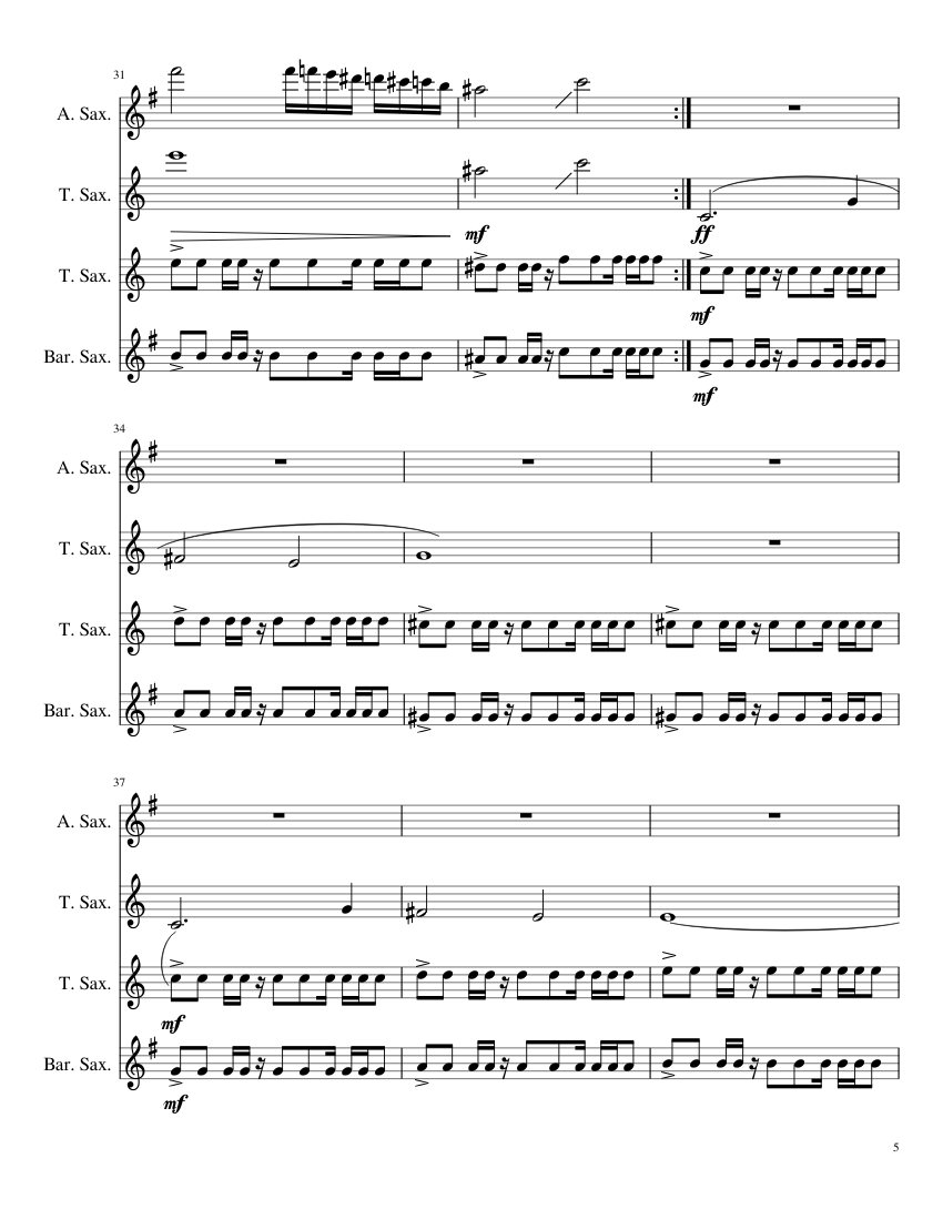 Megalovania Sax Quartet (ATTB) - piano sheet music page 5