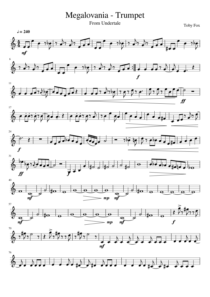 Megalovania (Trumpet) - piano sheet music page 1