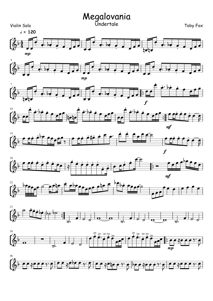 Megalovania- Violin Solo - piano sheet music page 1