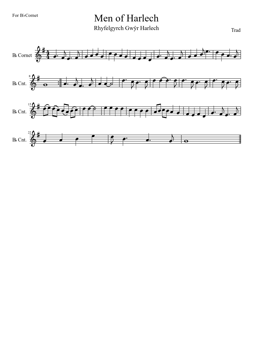 Men of Harlech - piano sheet music page 1