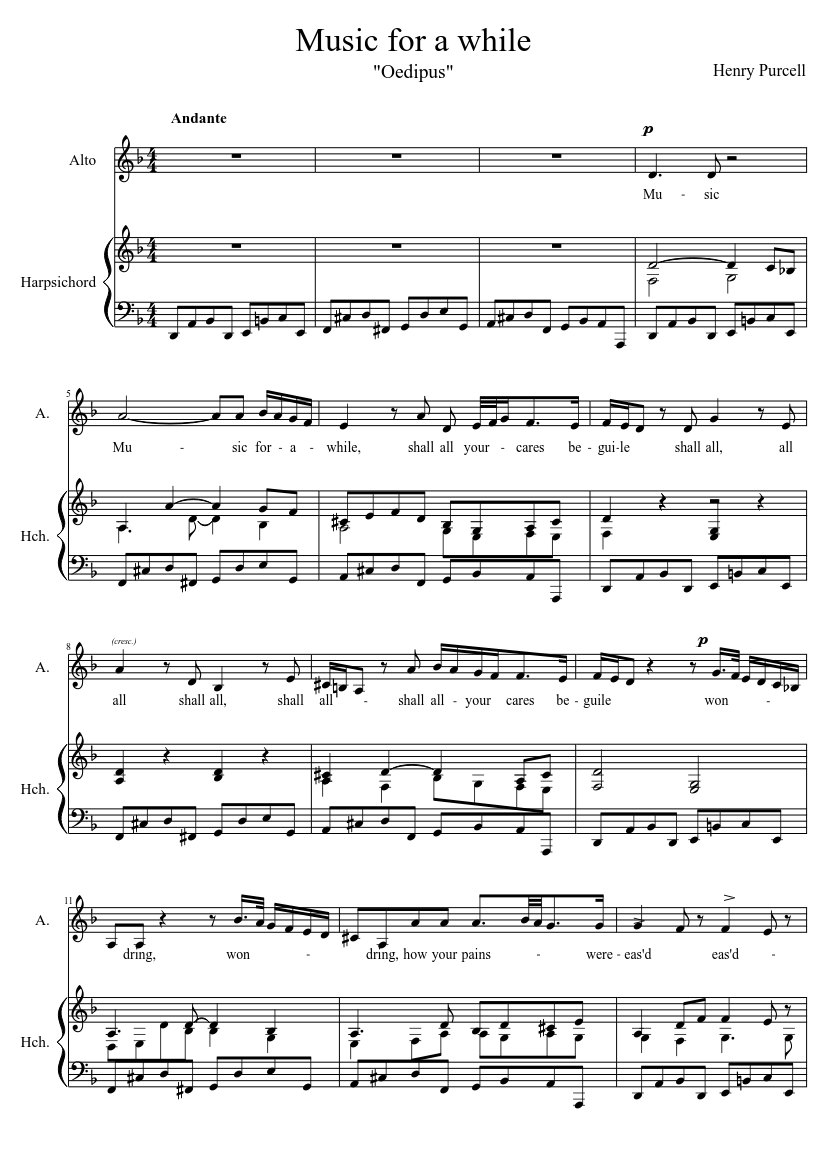Music for a while - Henry Purcell - Arr: Javey Mylène - piano sheet music page 1