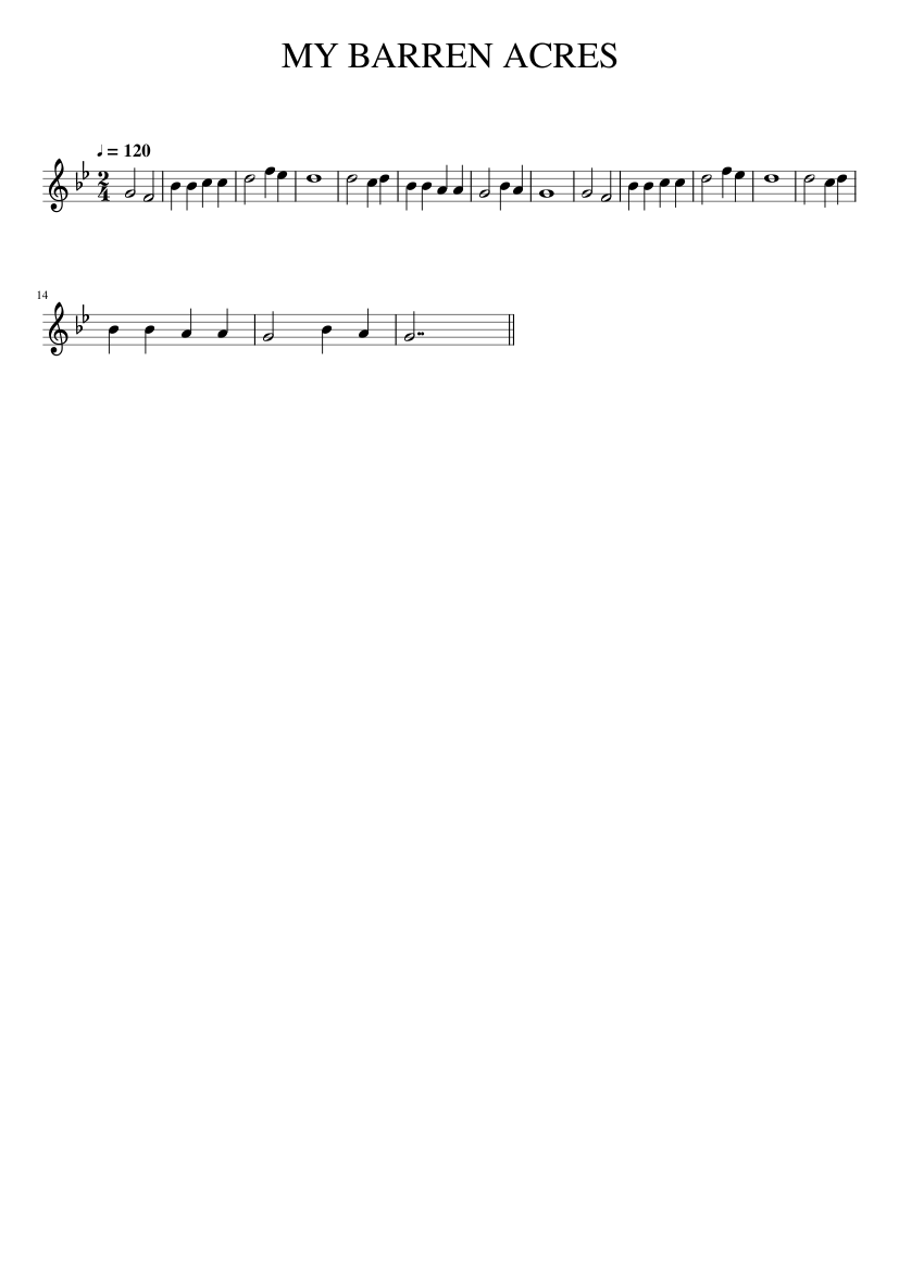 MY BARREN ACRES - piano sheet music page 1