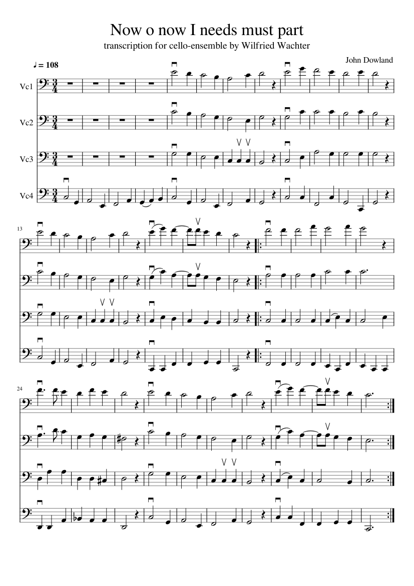 Now o now 4 Cellos - piano sheet music page 1