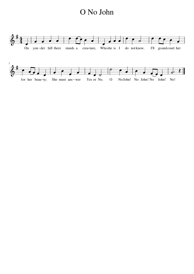 O No John - piano sheet music page 1