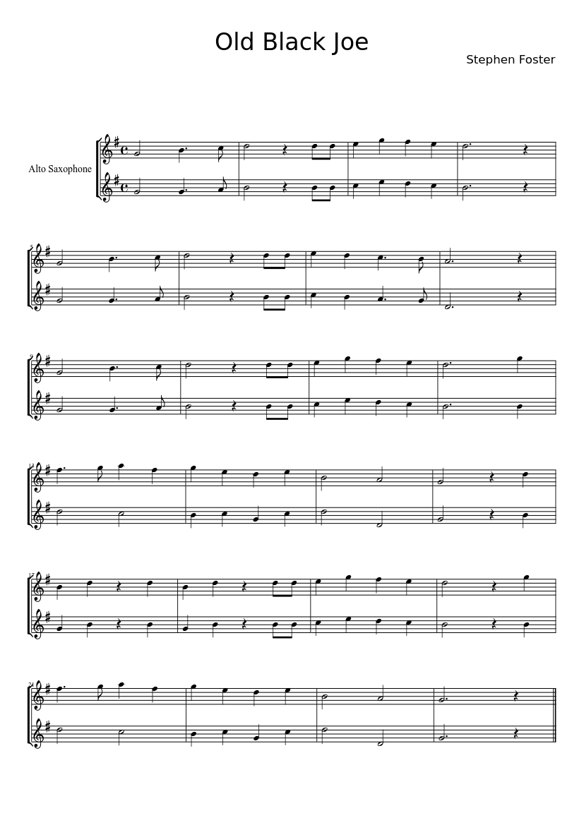 Old Black Joe - piano sheet music page 1