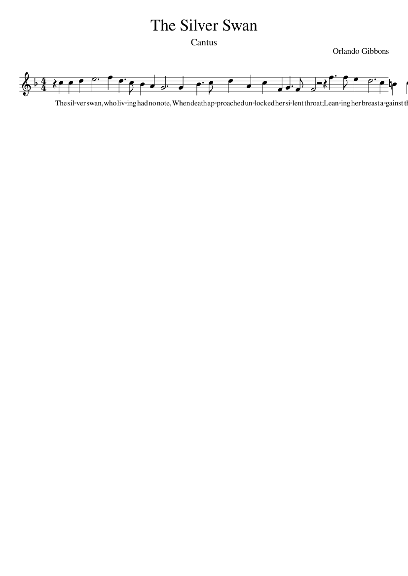 Orlando Gibbons - The Silver Swan - piano sheet music page 1