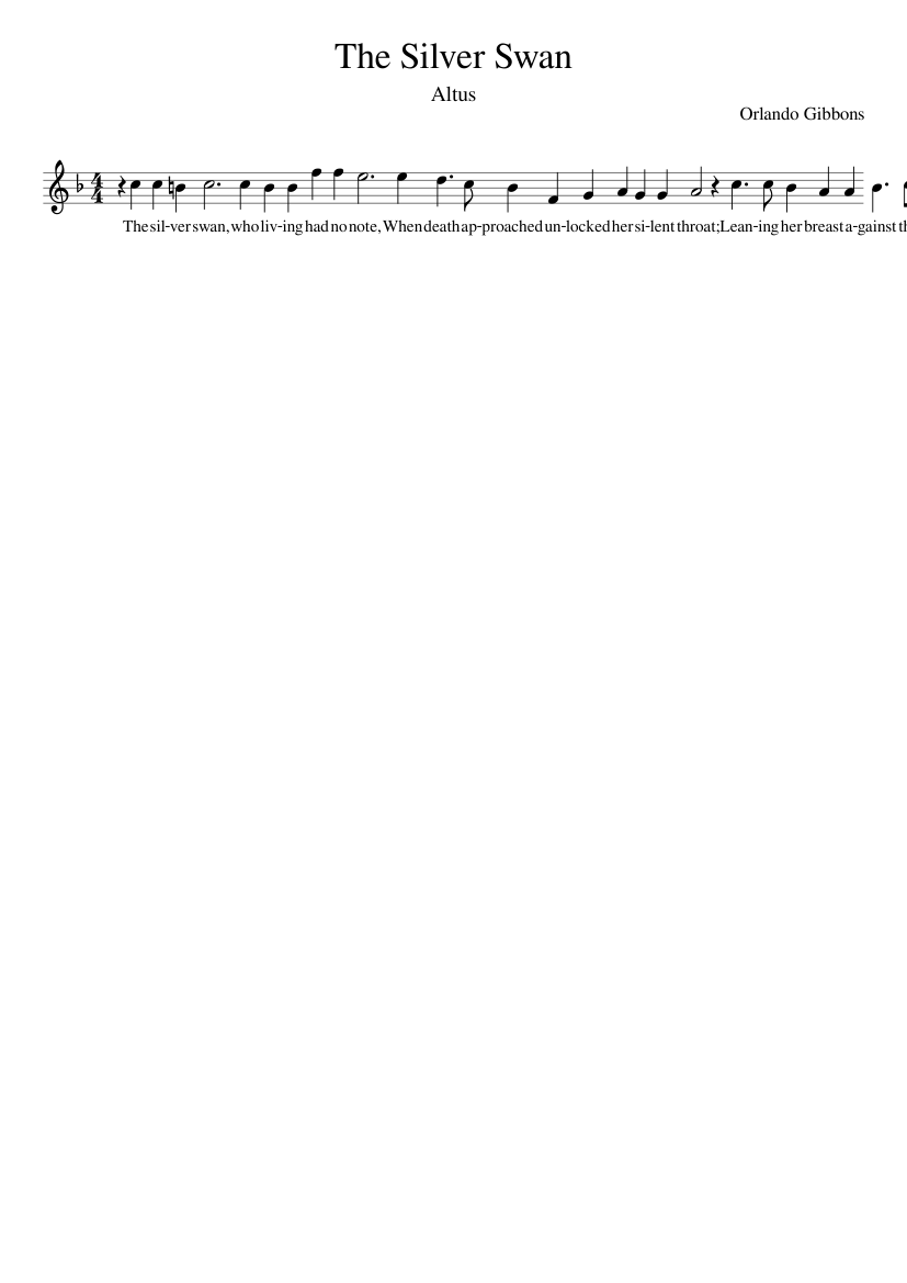 Orlando Gibbons - The Silver Swan - piano sheet music page 1