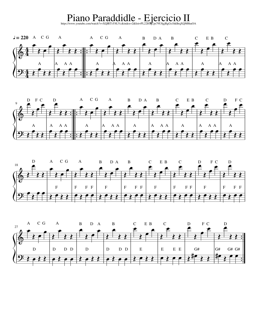 Piano Paradiddle Ejercicio II - piano sheet music page 1