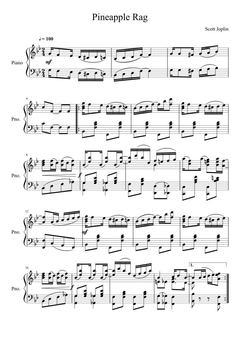 Pineapple Rag - piano sheet music page 1