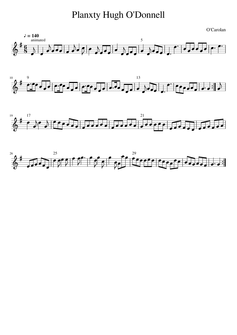 Planxty Hugh O'Donnell - piano sheet music page 1