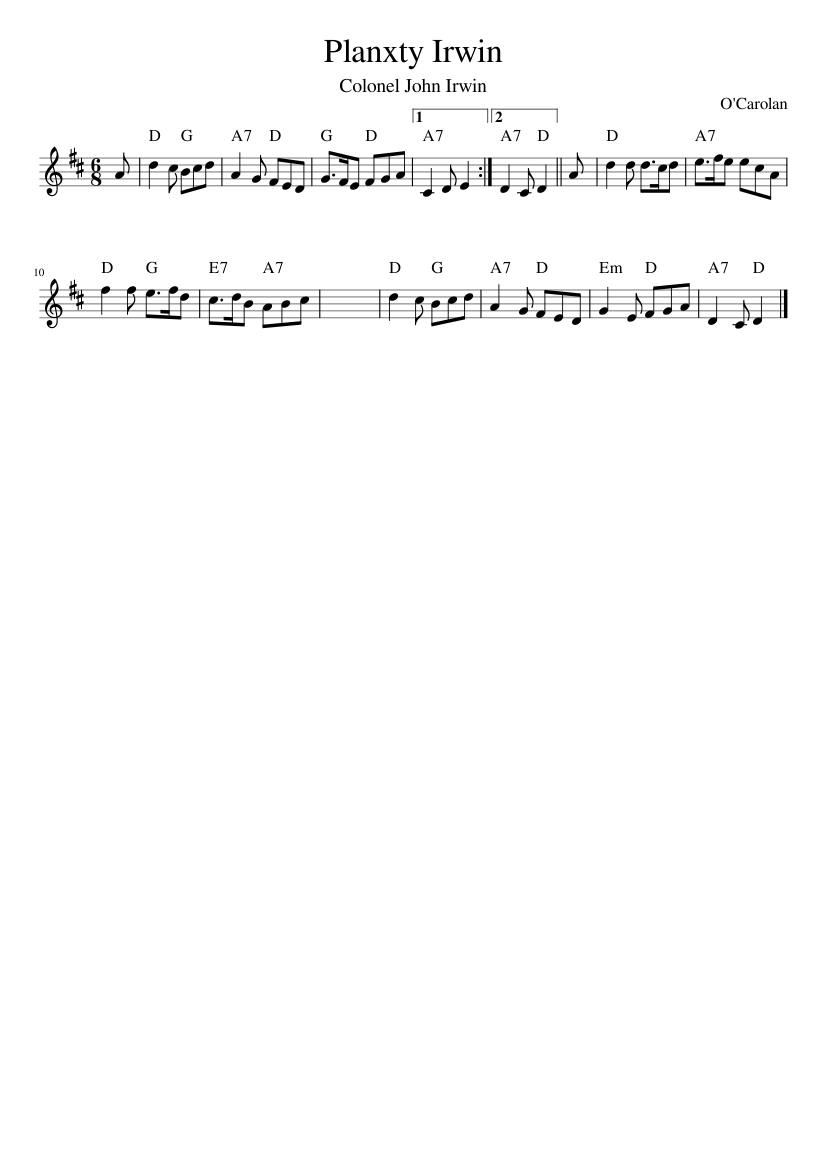 Planxty Irwin - piano sheet music page 1