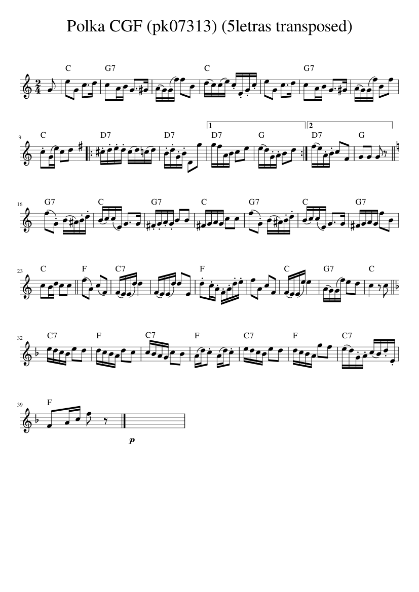 Polka CGF (pk07313) (5letras transposed) - piano sheet music page 1